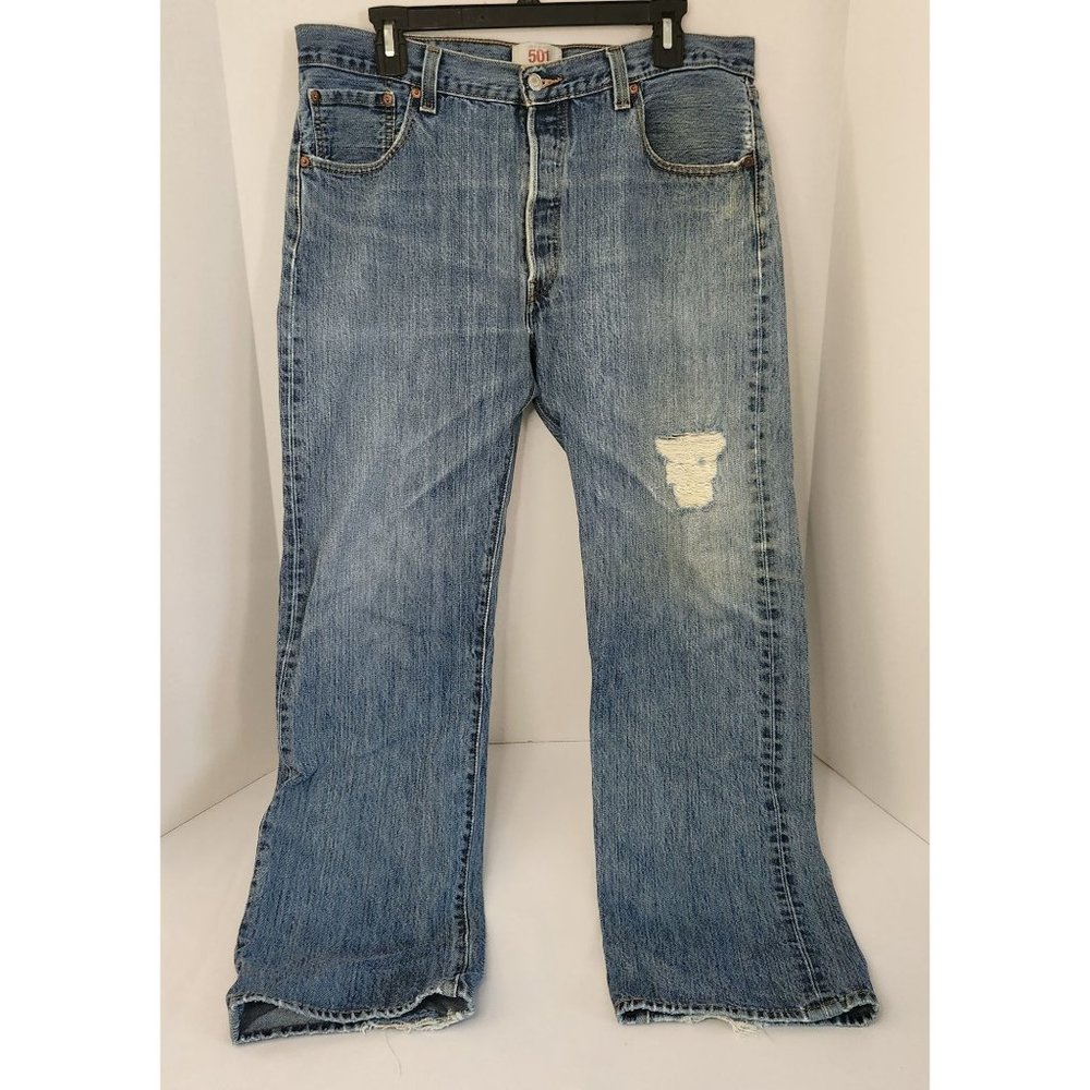 Levi's 501 Light Color Distressed Denim Blue Button Fly Men's Size 36 x 32